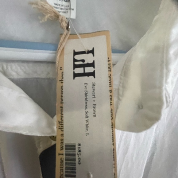 NWT Stewart & Brown white organic cotton button down shirtdress. - Picture 4 of 12